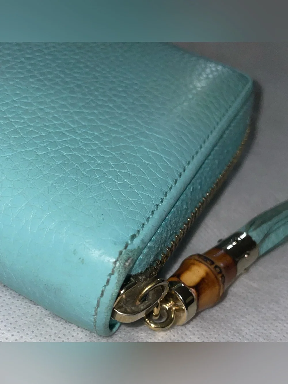 GUCCI BAMBOO TASSEL ZIP AROUND GREEN LEATHER CONTINENTAL LONG  WALLET - Picture 9 of 14
